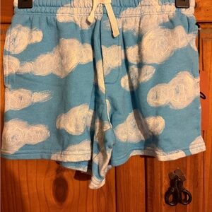 Nordstrom Sky Cloud Print Blue Drawstring Shorts